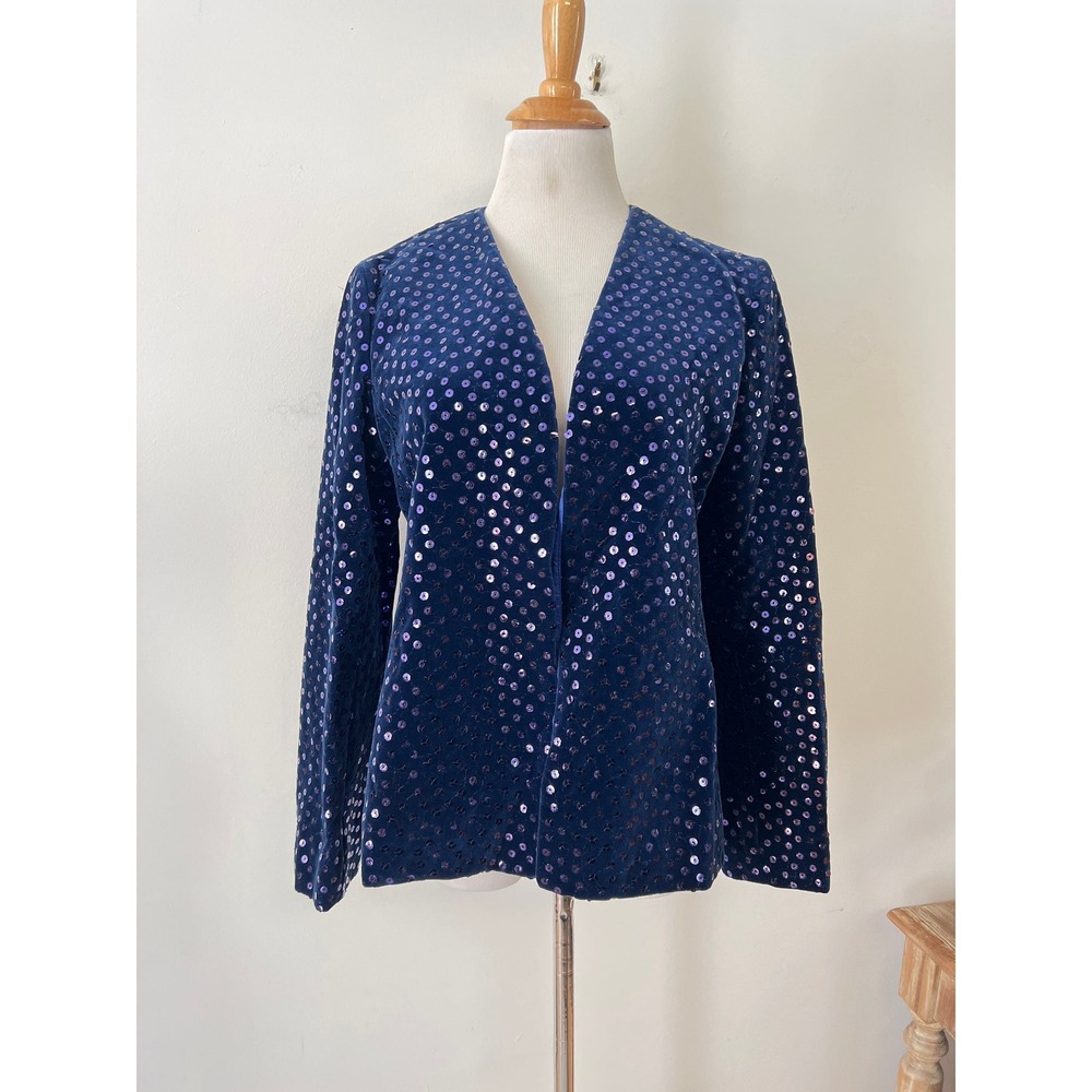 Dominic Rompollo evening 1990 Navy Blue velvet and  Purple sequin jacket blazer